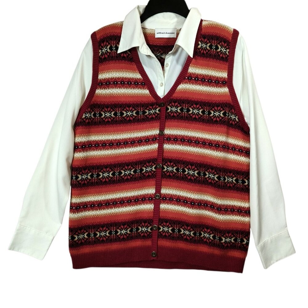 Vintage Alfred Dunner Long Sleeve Sweater Vest Shirt Layered Women's Medium